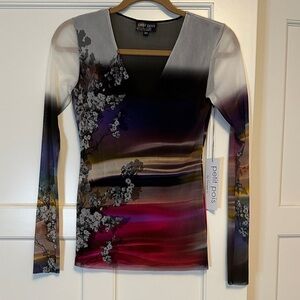 NWT Petit Pois by Viviana G Long Sleeve Floral Gradient Top